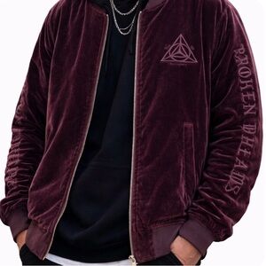 Jack & Jones Velvet Bomber Jacket Large Burgundy Fear From Unknown Streetwear